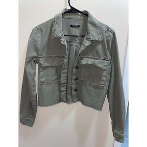 fashion Nova green cropped jean jacket